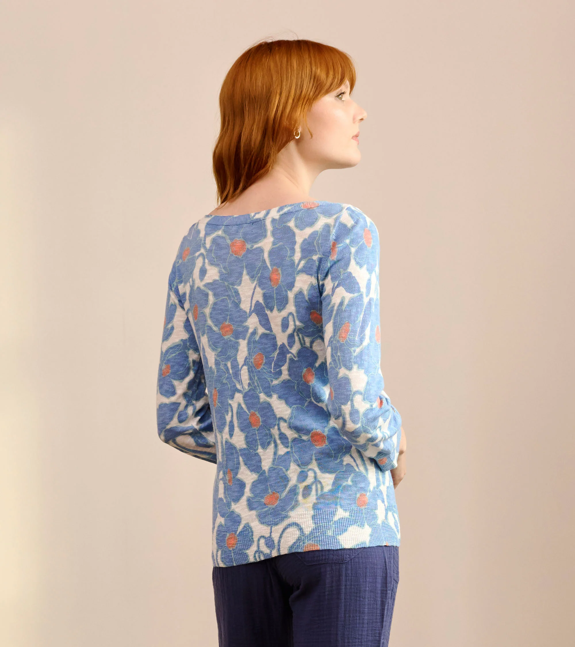 3/4 Sleeve Knit Breton - Textured Poppies - Image 3