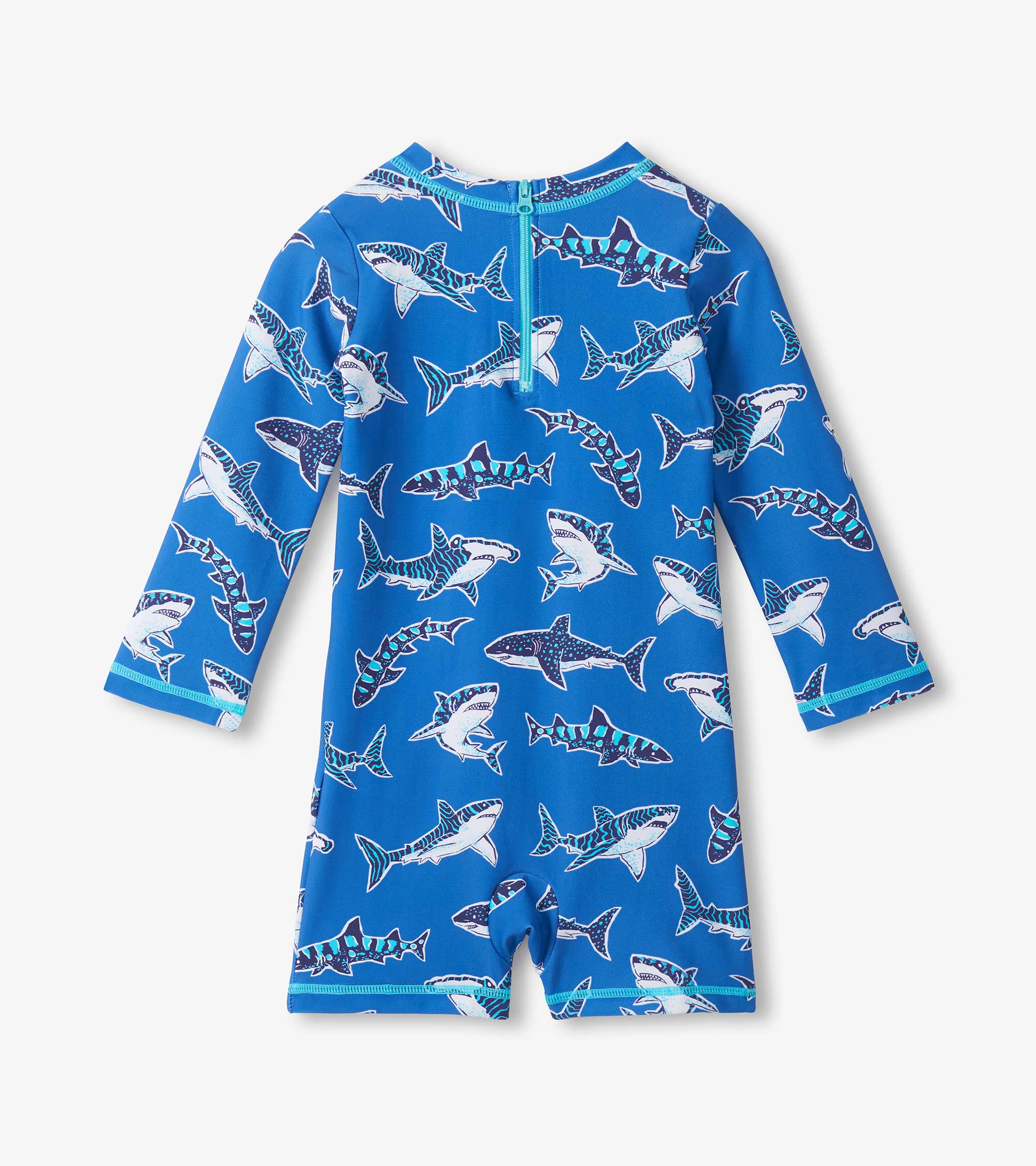 Baby Boys Patterned Sharks One-Piece Rashguard Swimsuit - Image 2
