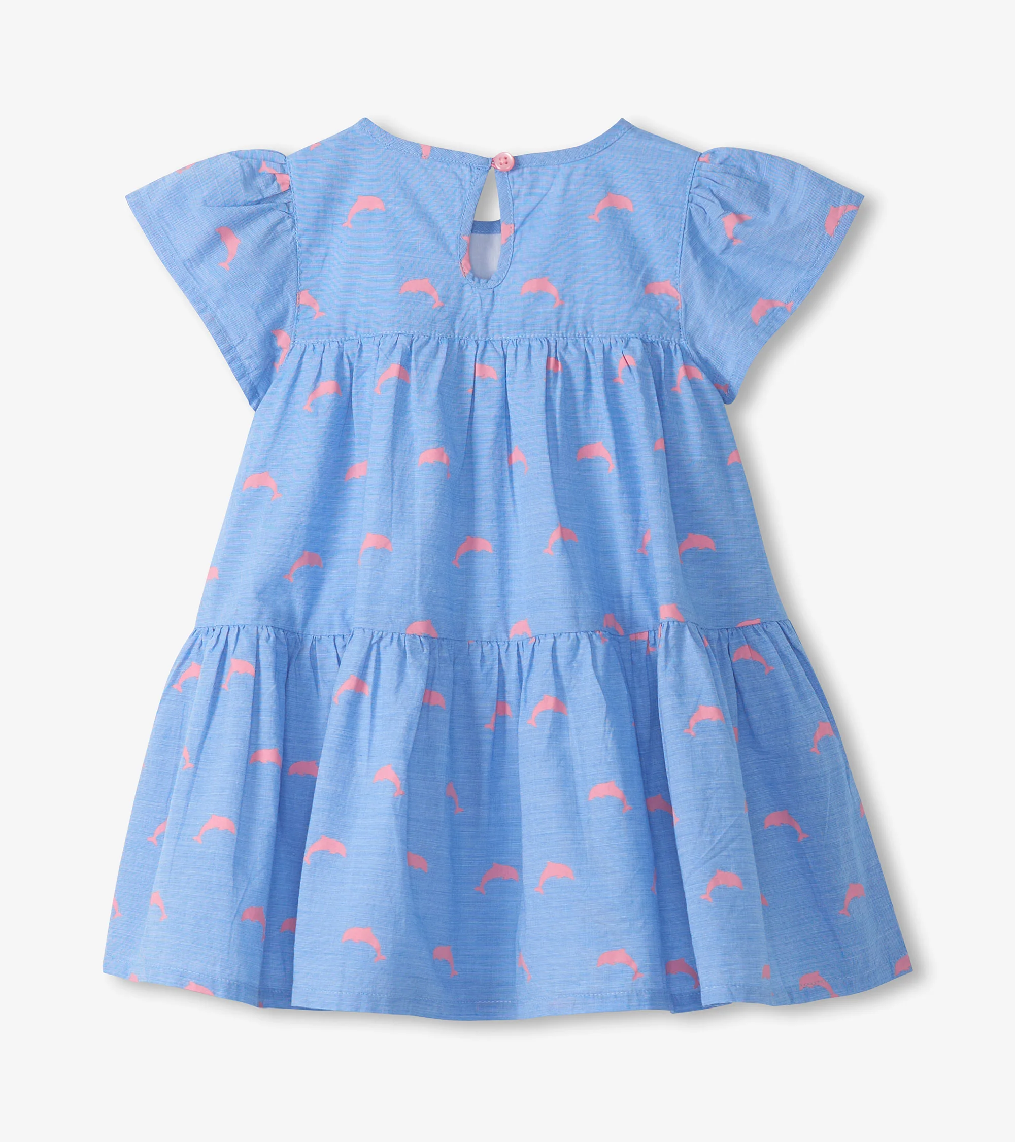 Baby & Toddler Girls Little Pink Dolphins Oxford Woven Cake Puff Dress - Image 2