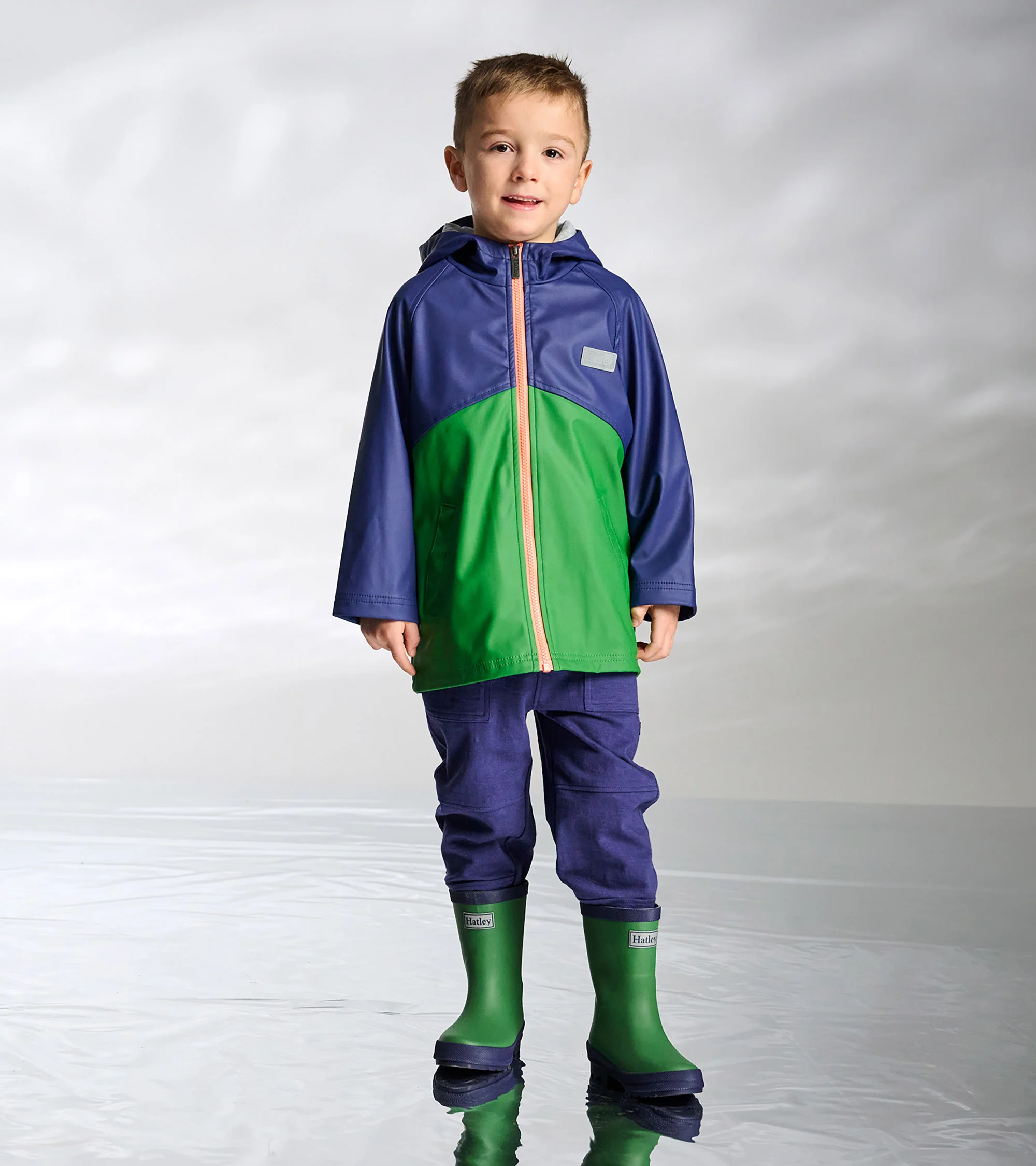 Boys Navy & Green Colourblock Rain Jacket - Image 2