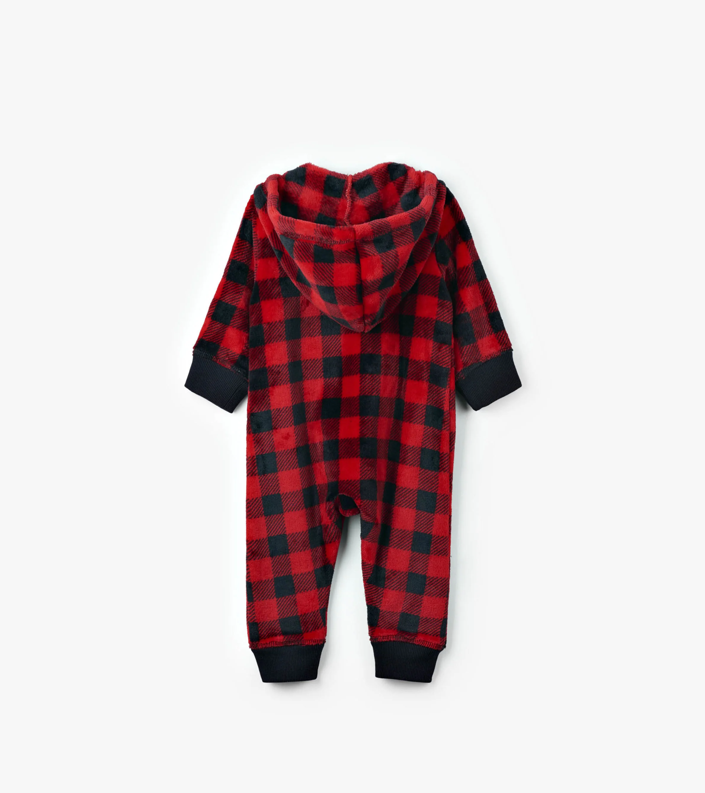 Baby Buffalo Plaid Hooded Fleece Jumpsuit - Image 2
