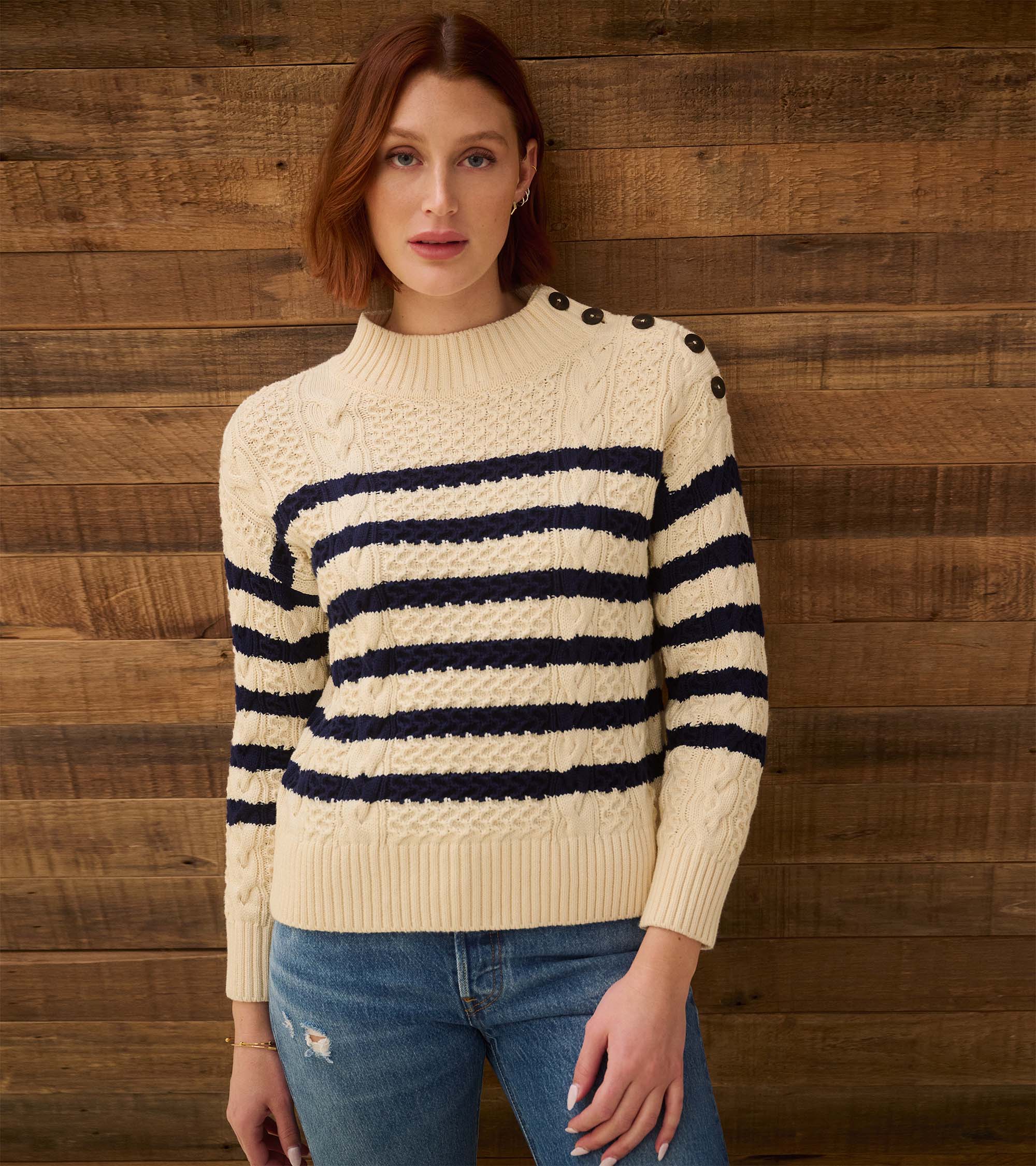 Button Neck Sweater - French Stripe - Image 5