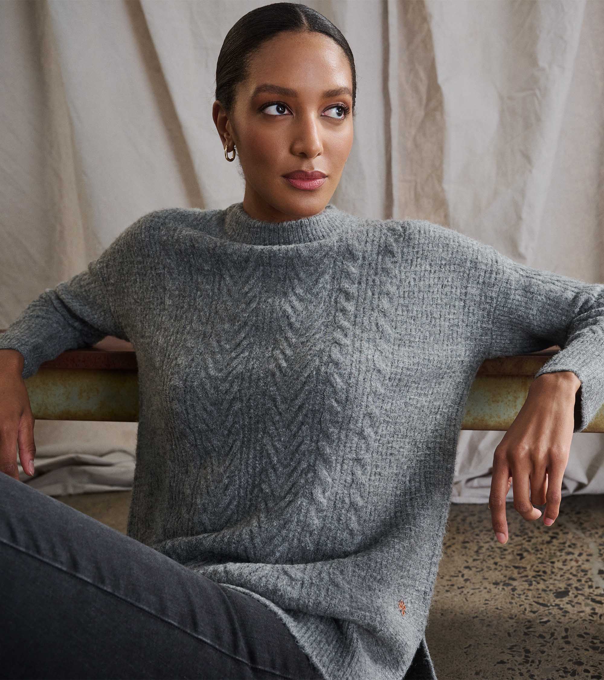 Cable Knit Tunic - Charcoal Heather - Image 3