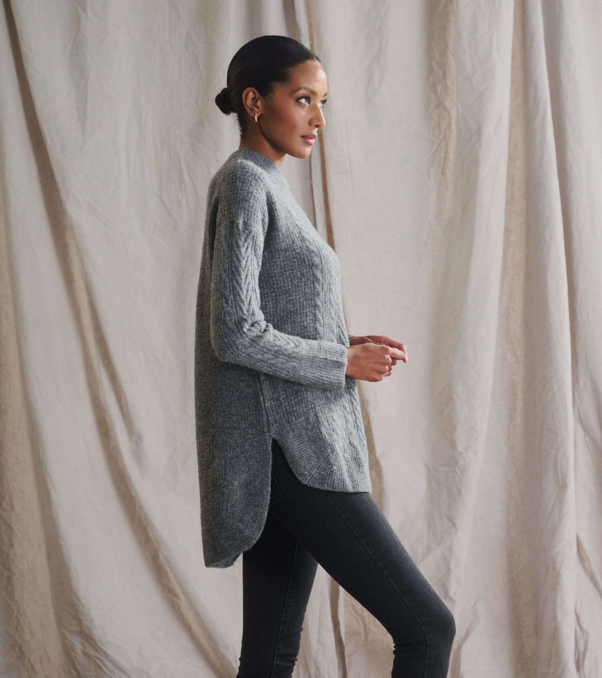 Cable Knit Tunic - Charcoal Heather - Image 4
