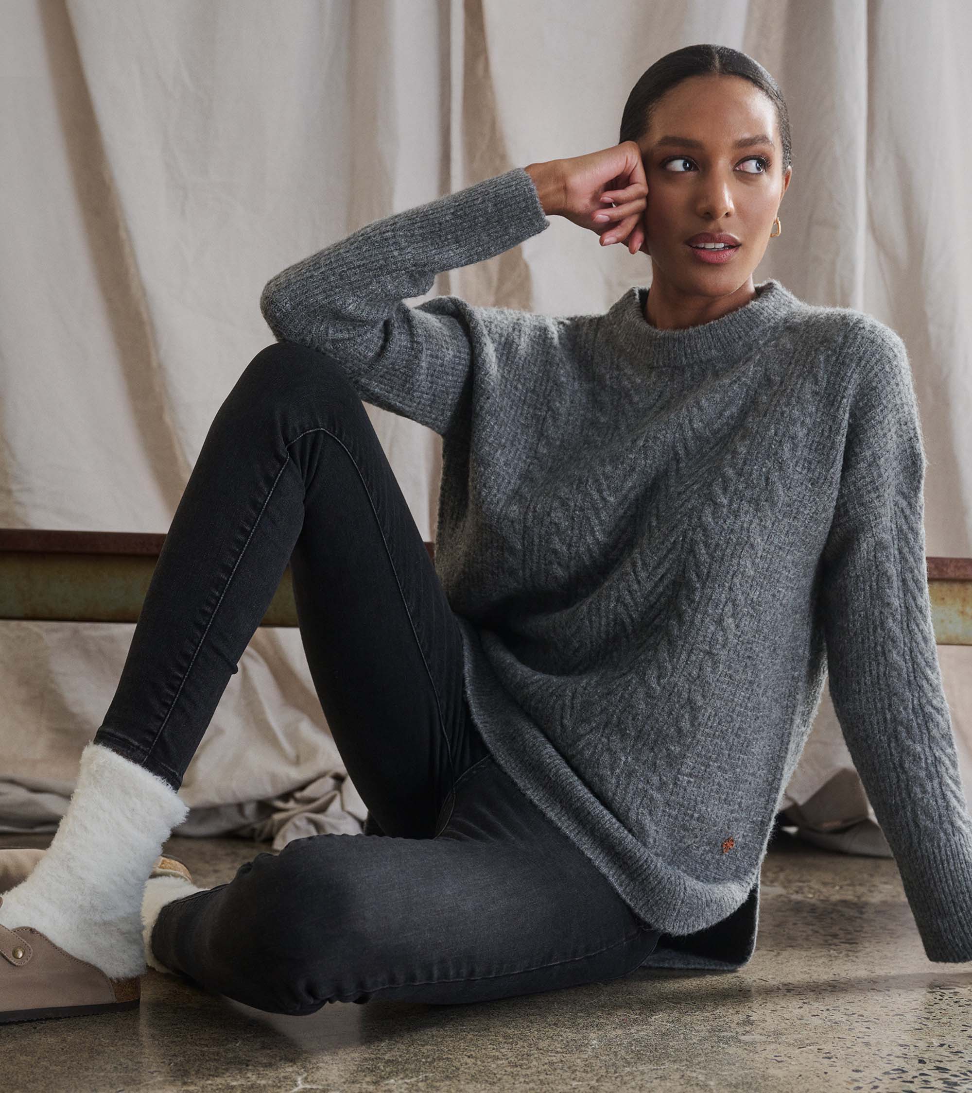 Cable Knit Tunic - Charcoal Heather - Image 7