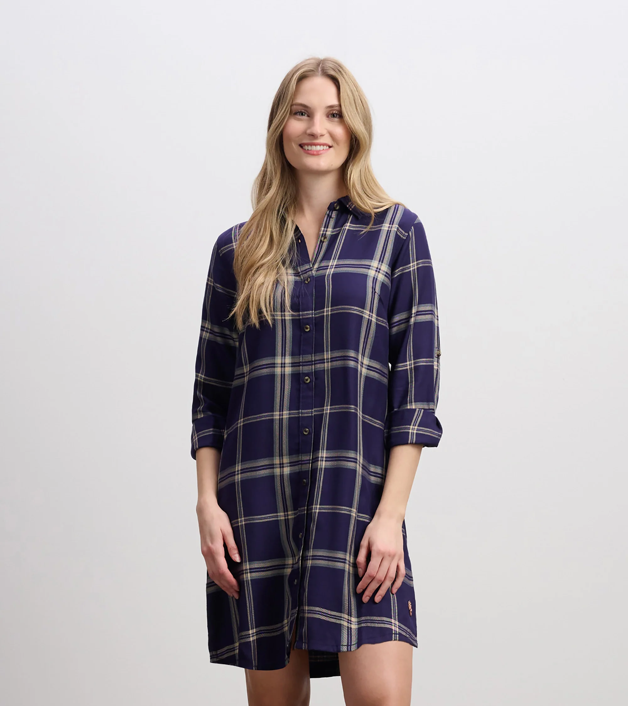 Cara Shirt Dress - Heirloom Navy Plaid