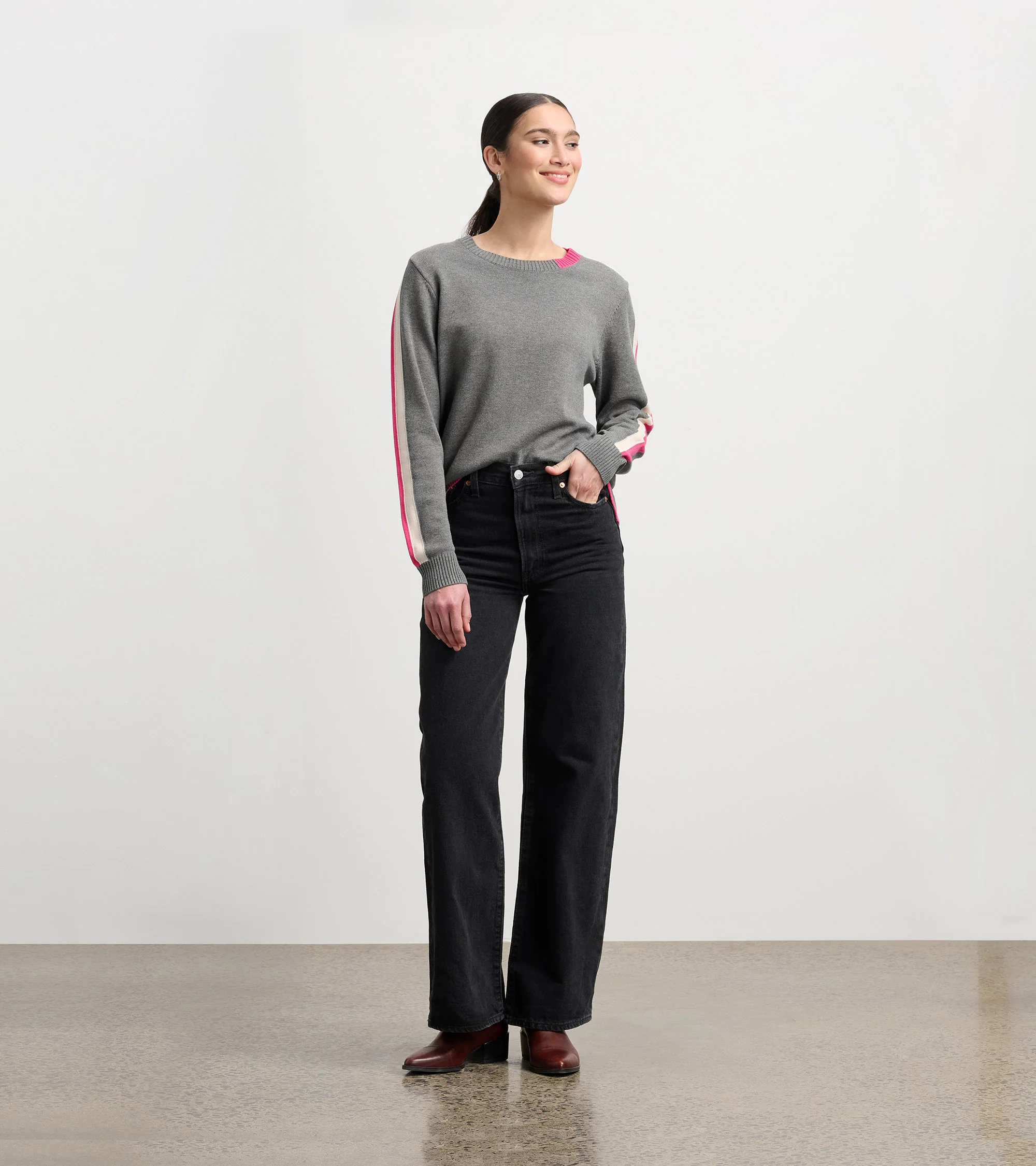 Contrast Trim Sweater - Charcoal - Image 6