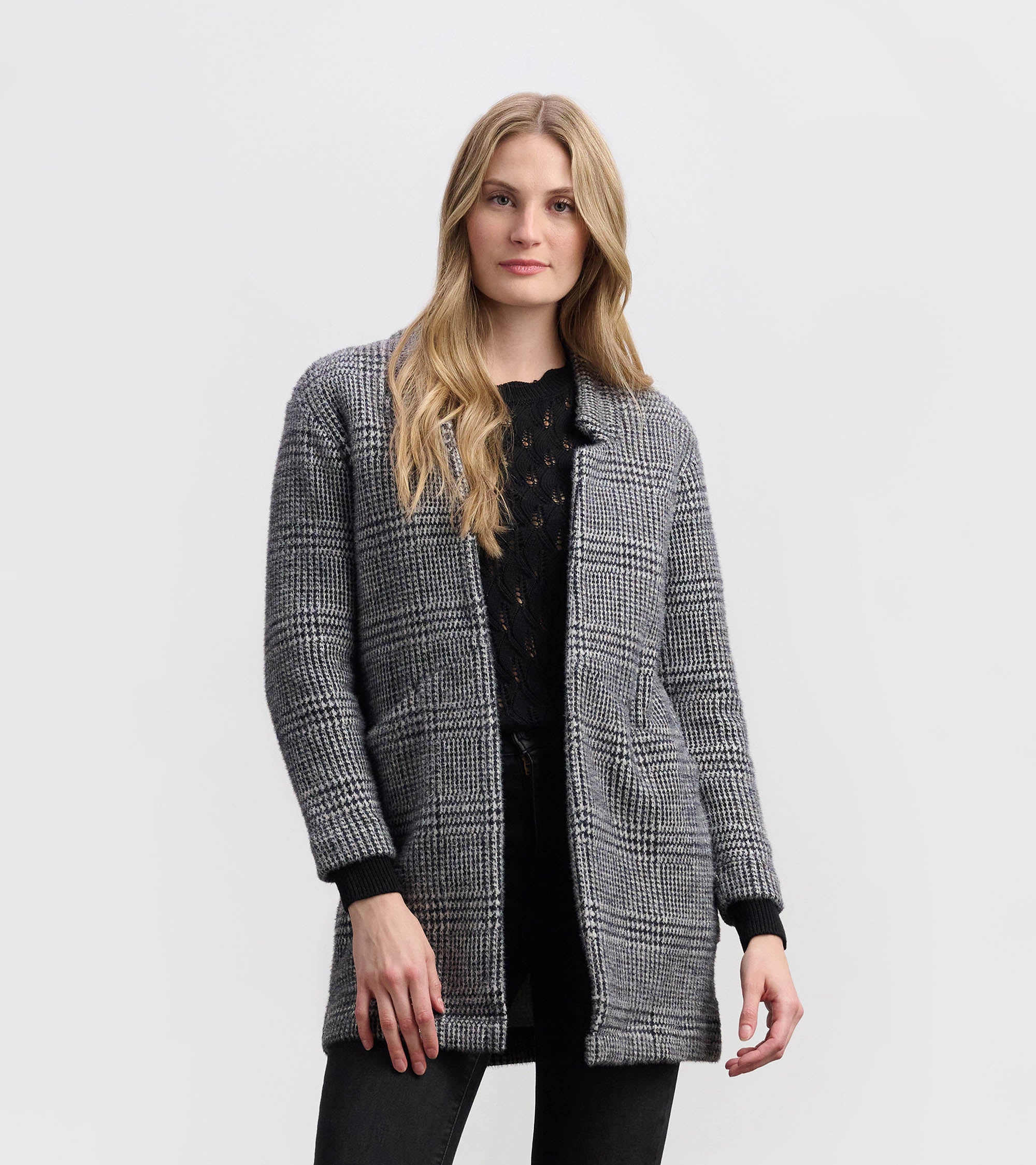 Cozy Open Blazer - Black Check