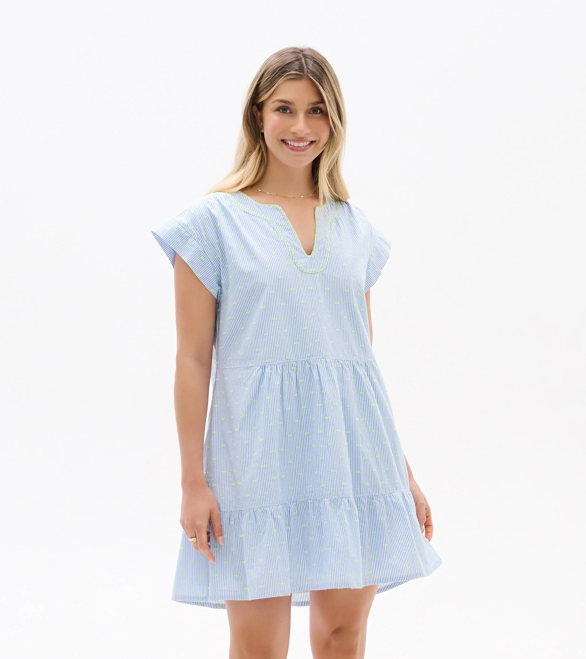 Emerson Dress - Neon Dots on Stripes