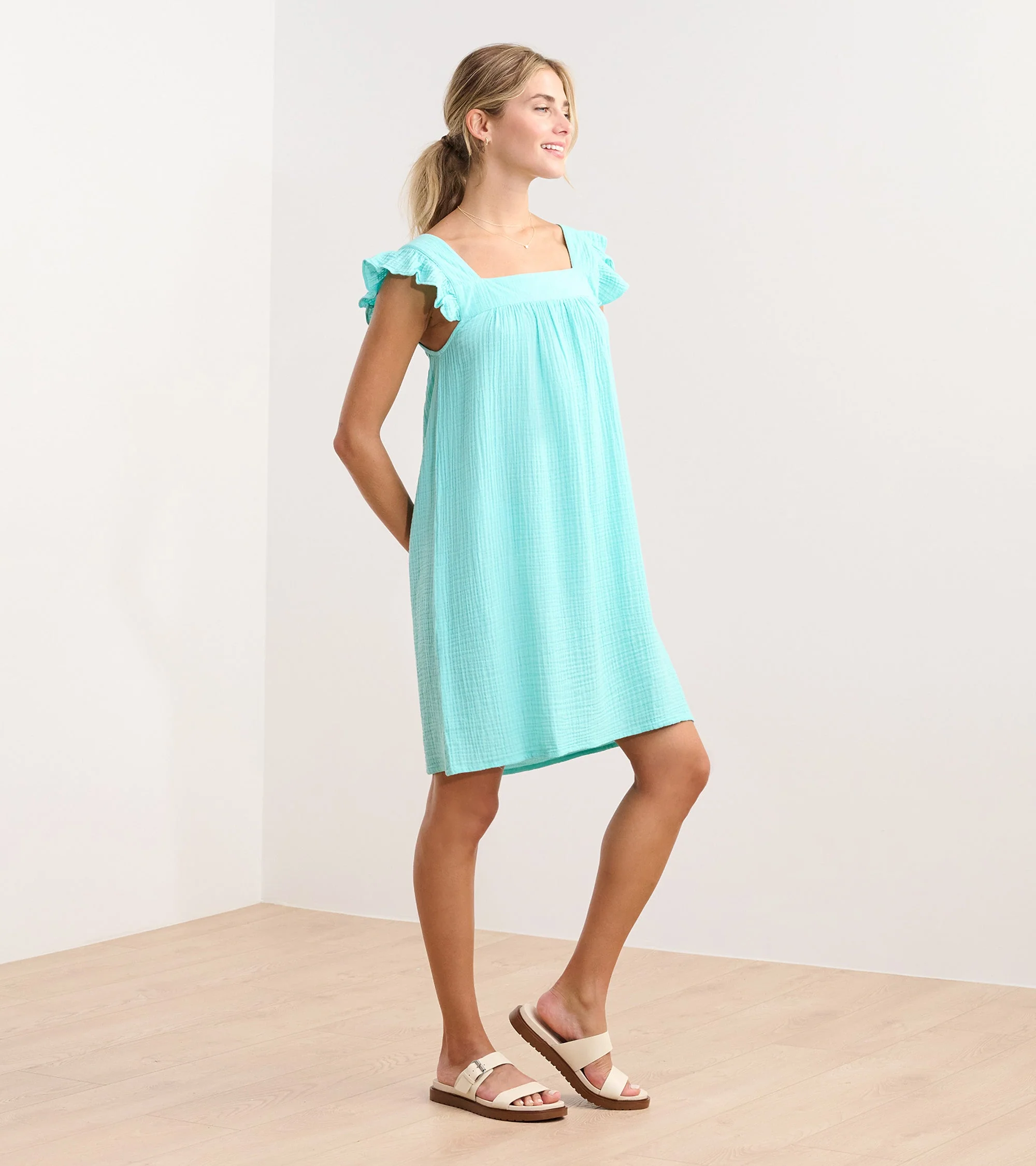 Flutter Sleeve Dress - Aruba Blue - Image 3