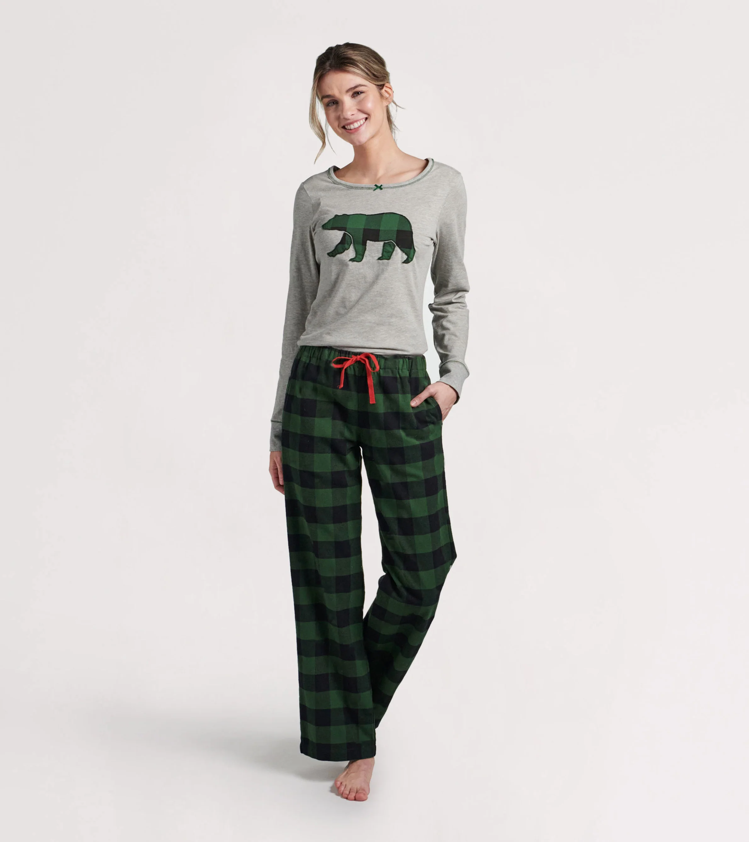 Forest Green Plaid Bear Women's Stretch Jersey Top - Image 2