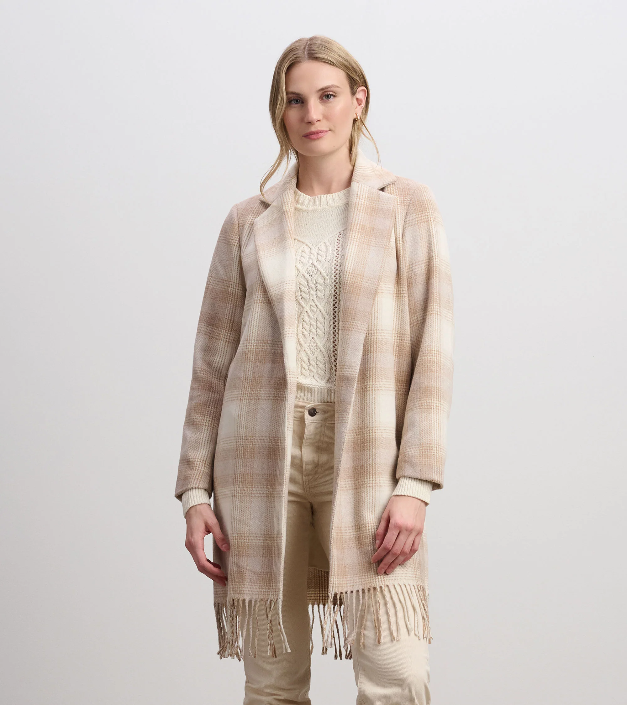 Fringe Jacket - Light Taupe Plaid