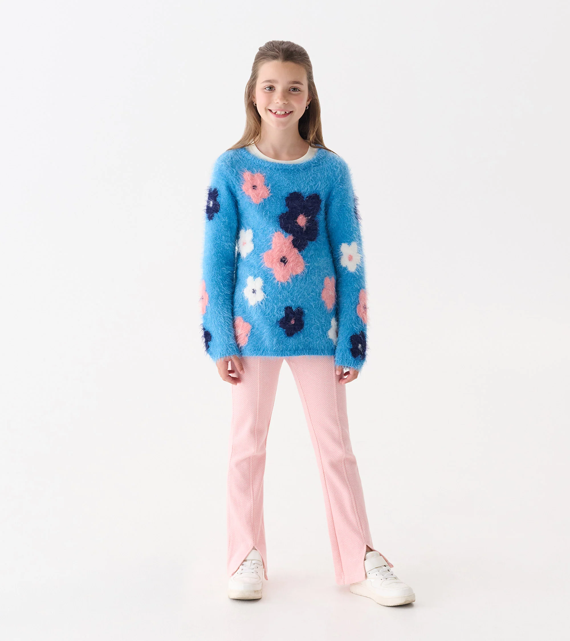 Girls Floral Cluster Furry Sweater - Image 2