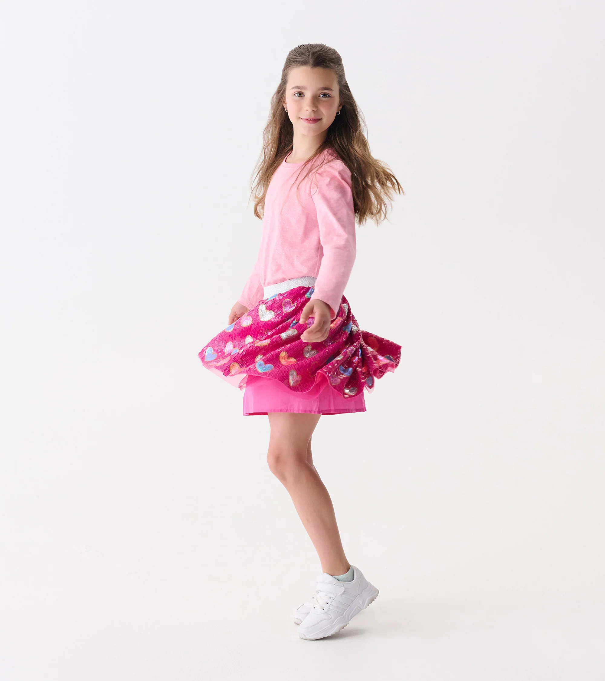 Girls Pink Busted Hearts Sequin Skirt - Image 3