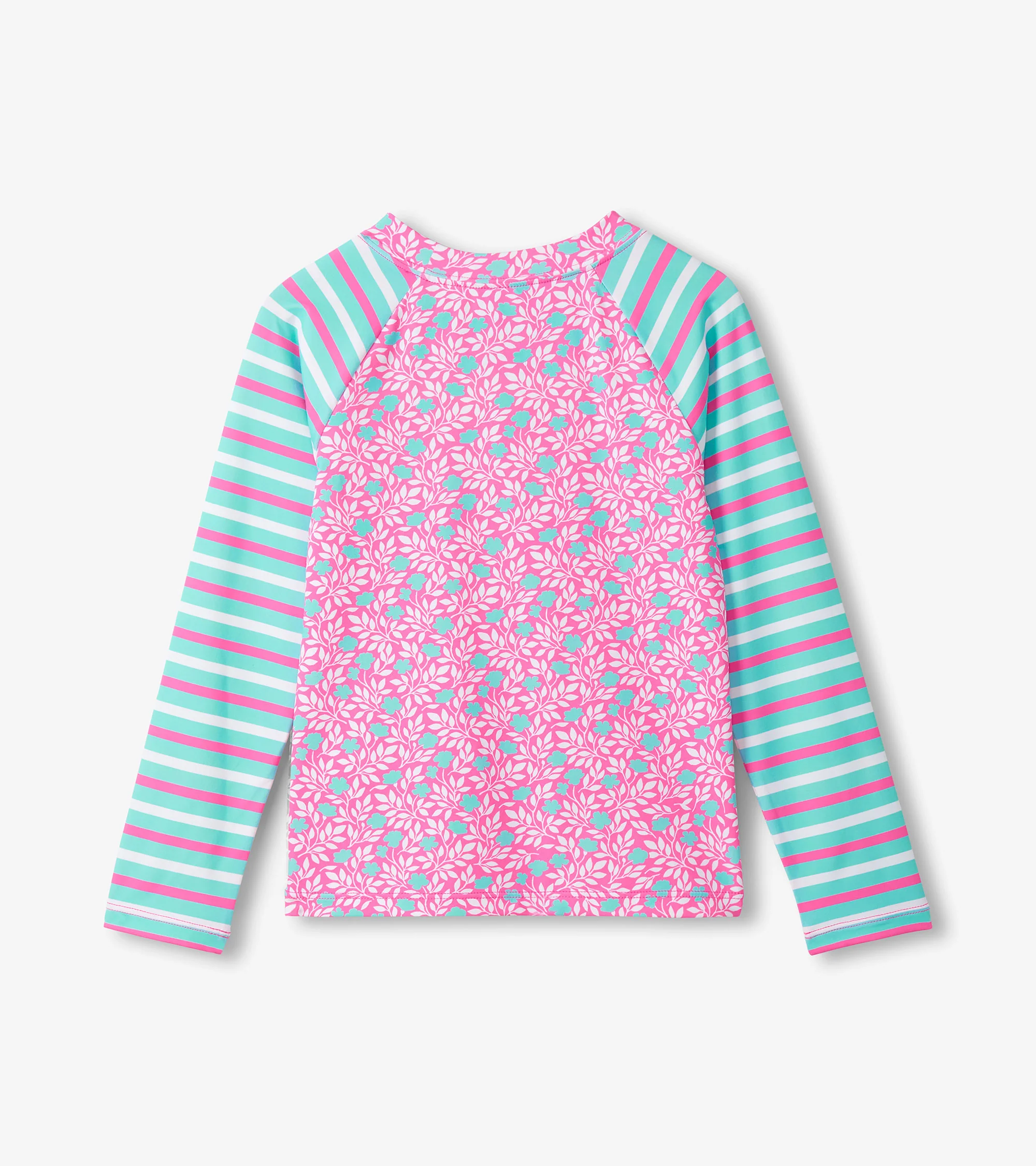 Girls Pink Floral Stripes Long Sleeve Rashguard - Image 2