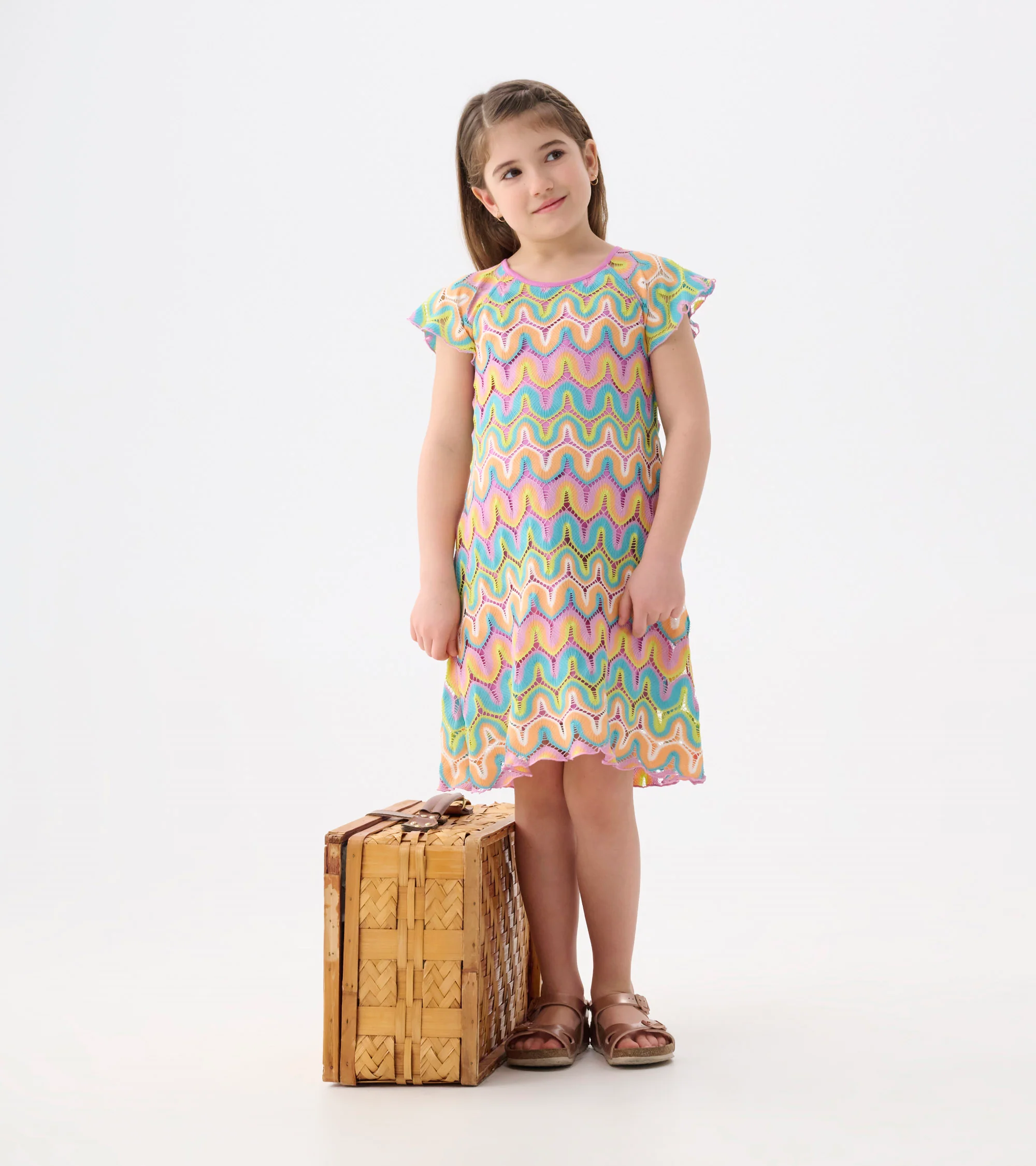 Girls Rainbow Waves Crochet Dress - Image 2