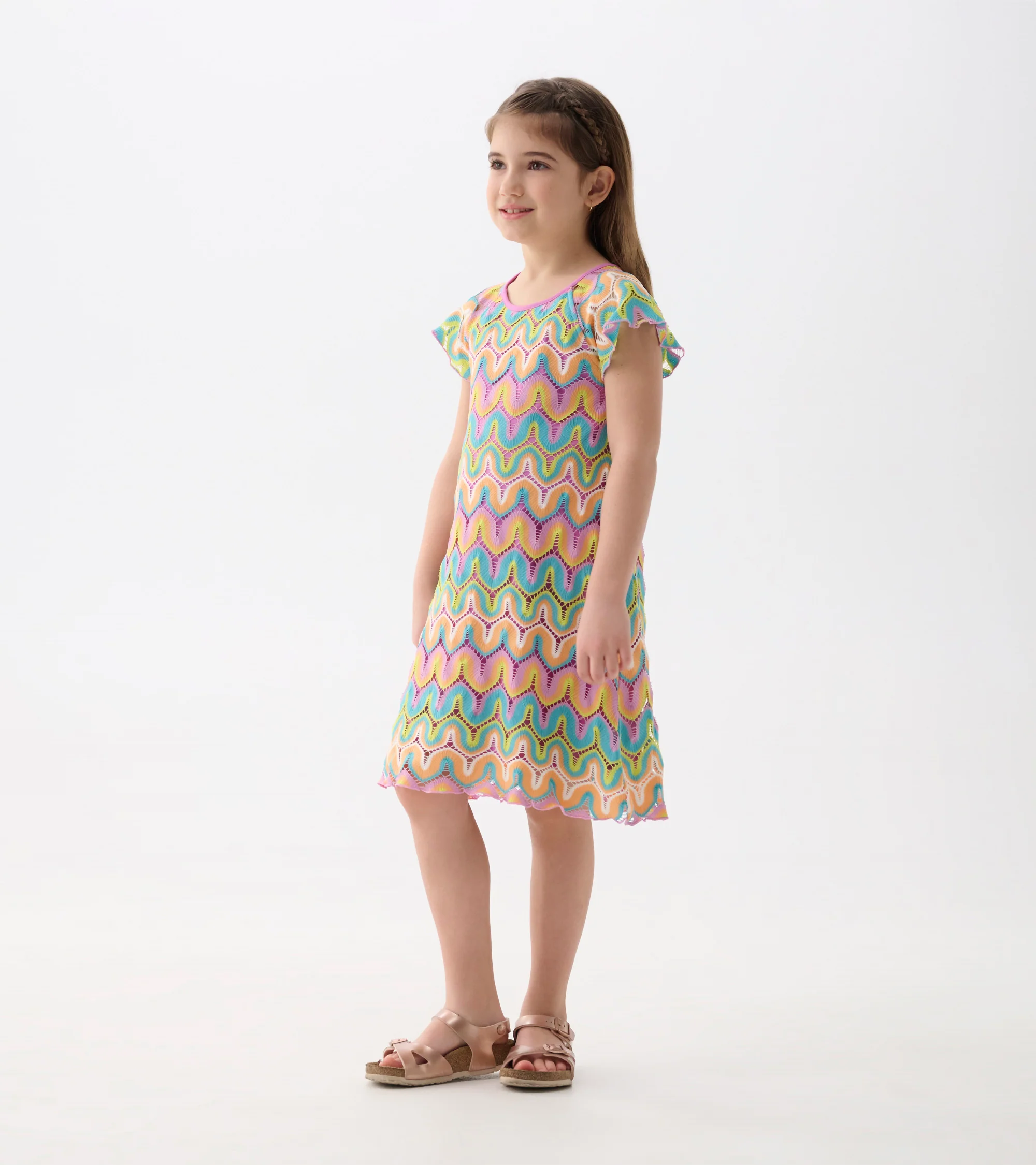 Girls Rainbow Waves Crochet Dress - Image 3