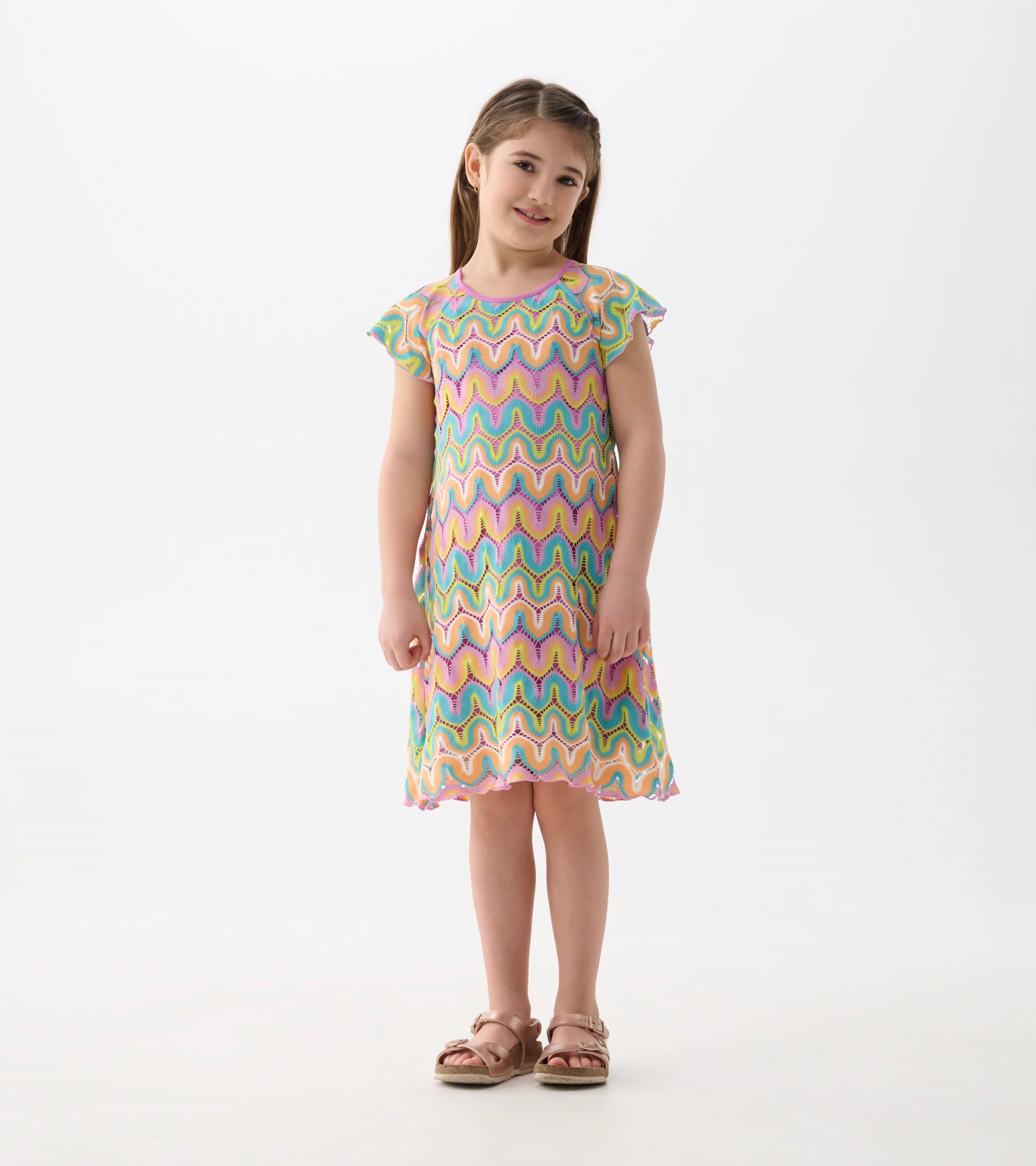 Girls Rainbow Waves Crochet Dress - Image 7
