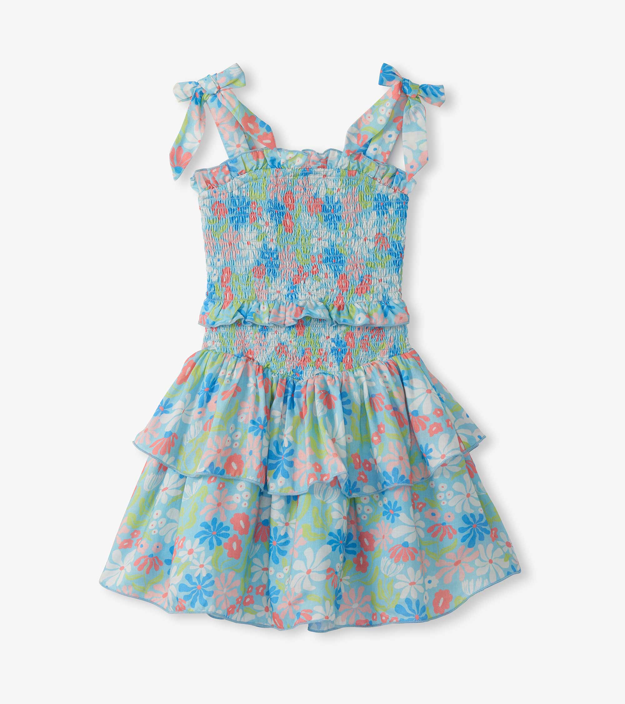 Girls Whimsical Flowers Smocked Angel Dress