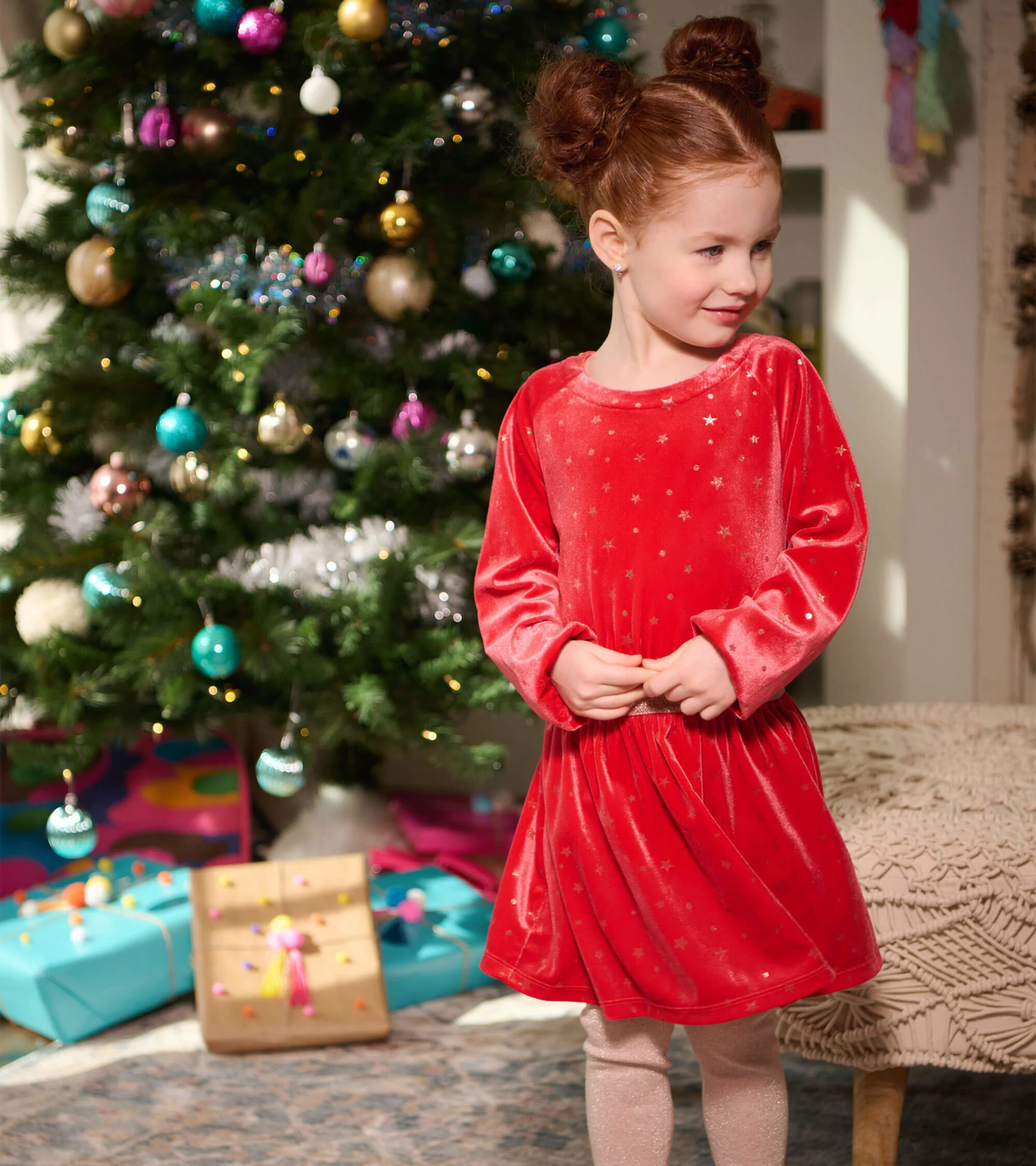 Girls Holiday Stars Crushed Velour Dress - Image 5