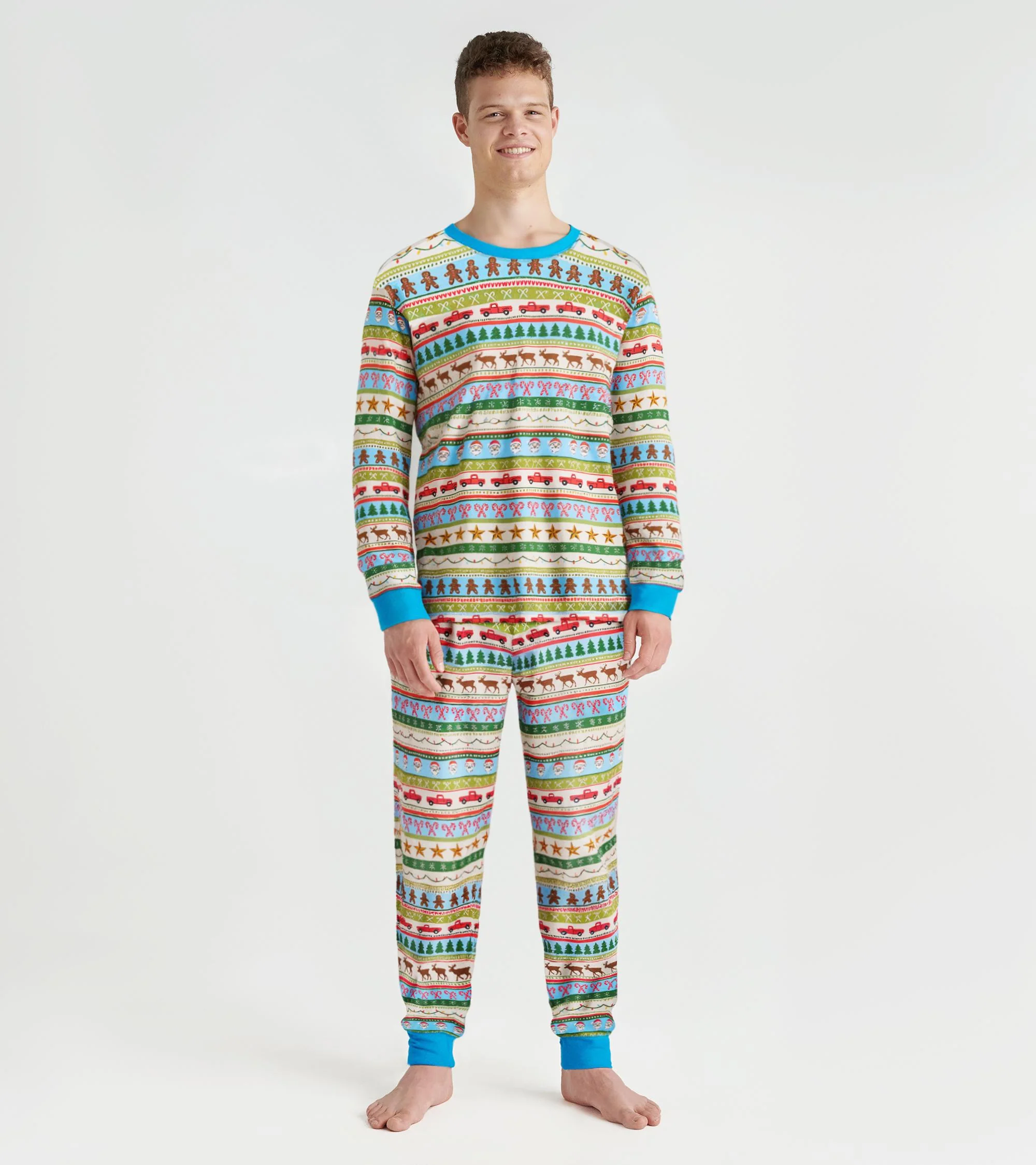 Men's Blue Fun Fair Isle Cotton Pajama Set - Image 2