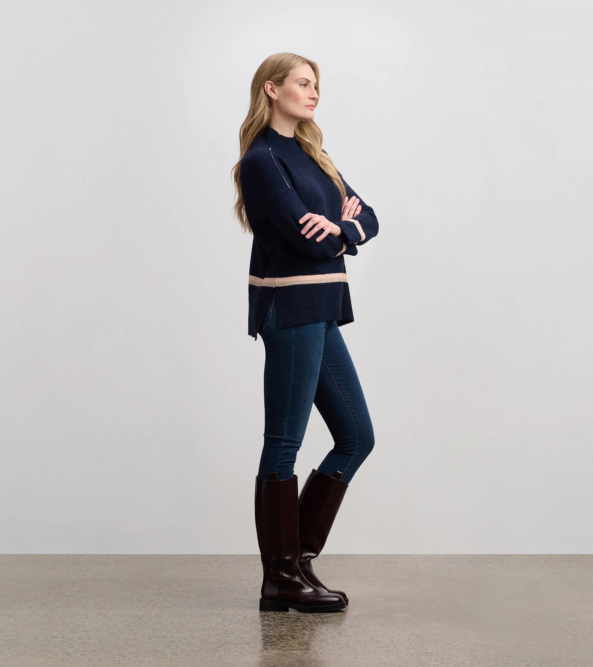 Mock Neck Sweater - Navy Stripe - Image 6