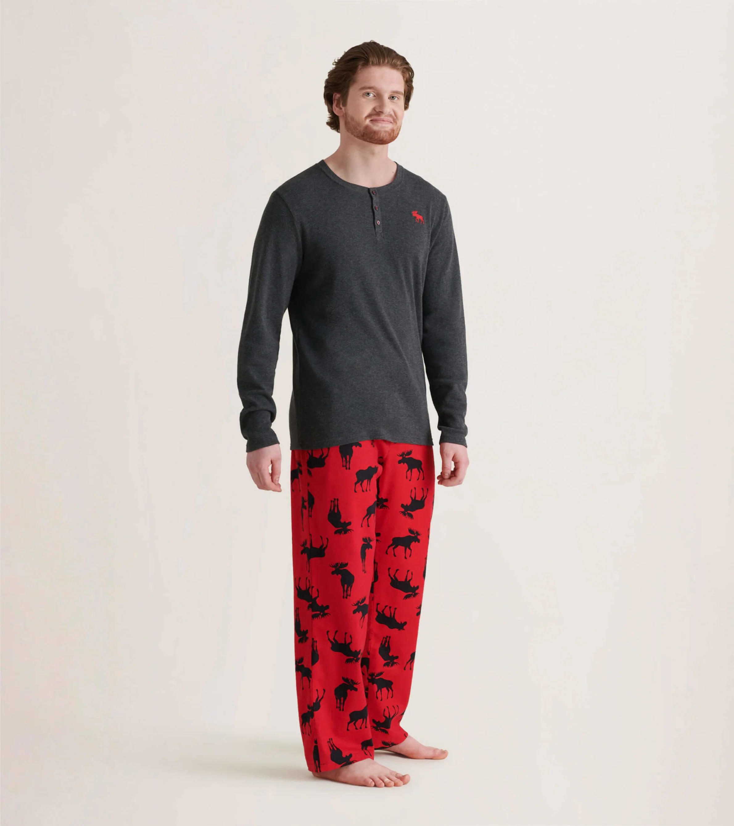 Men's Moose On Red Flannel Pajama Pants - Image 3