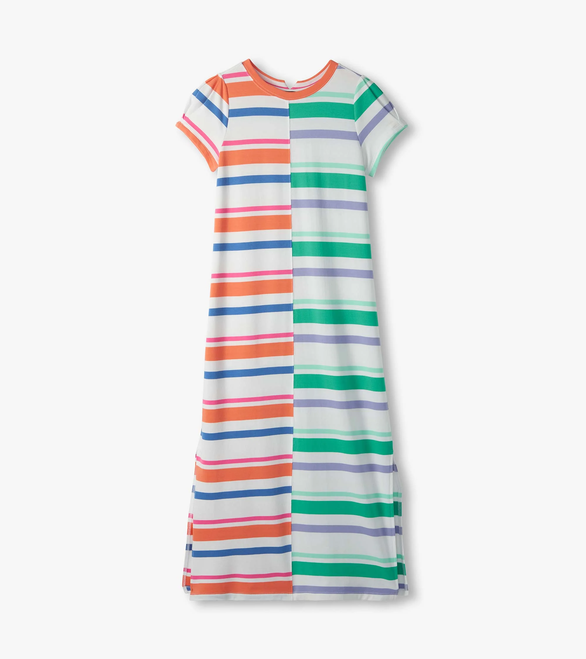 Pleated Sleeve Midi Dress - Offset Stripes - Image 2