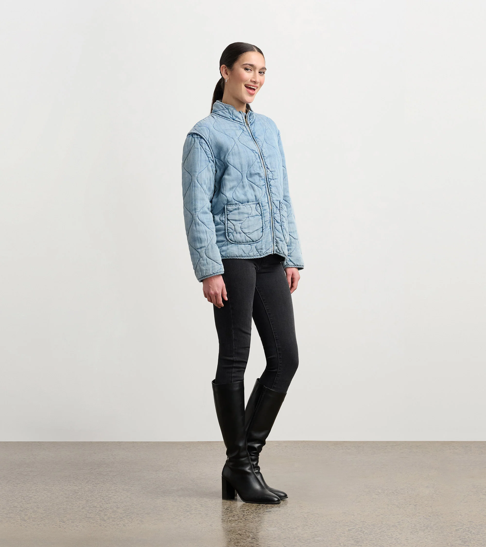 Quilted Tencel Jacket - Washed Blue - Image 5