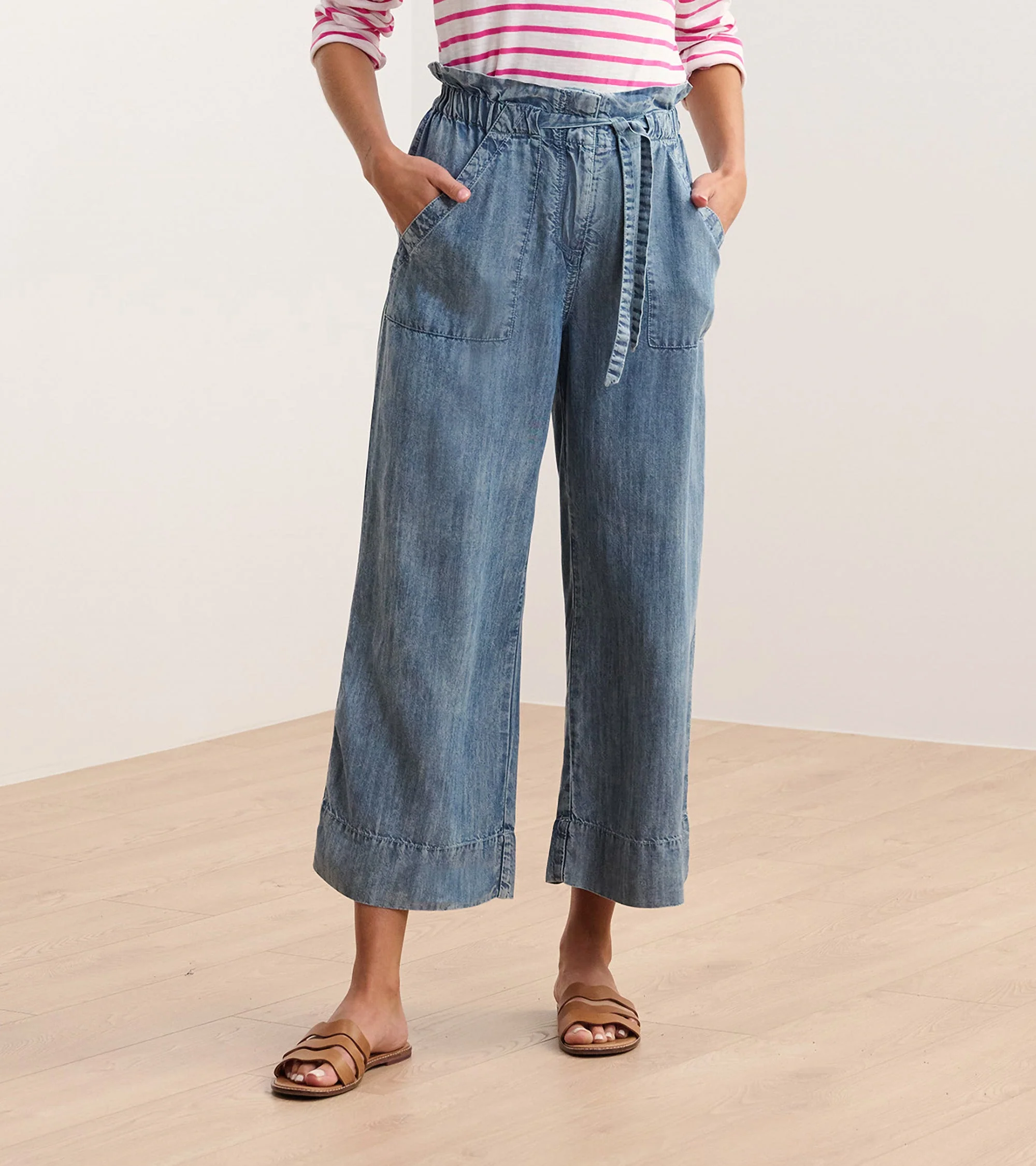 Tie Front Pants - Blue Acid Wash
