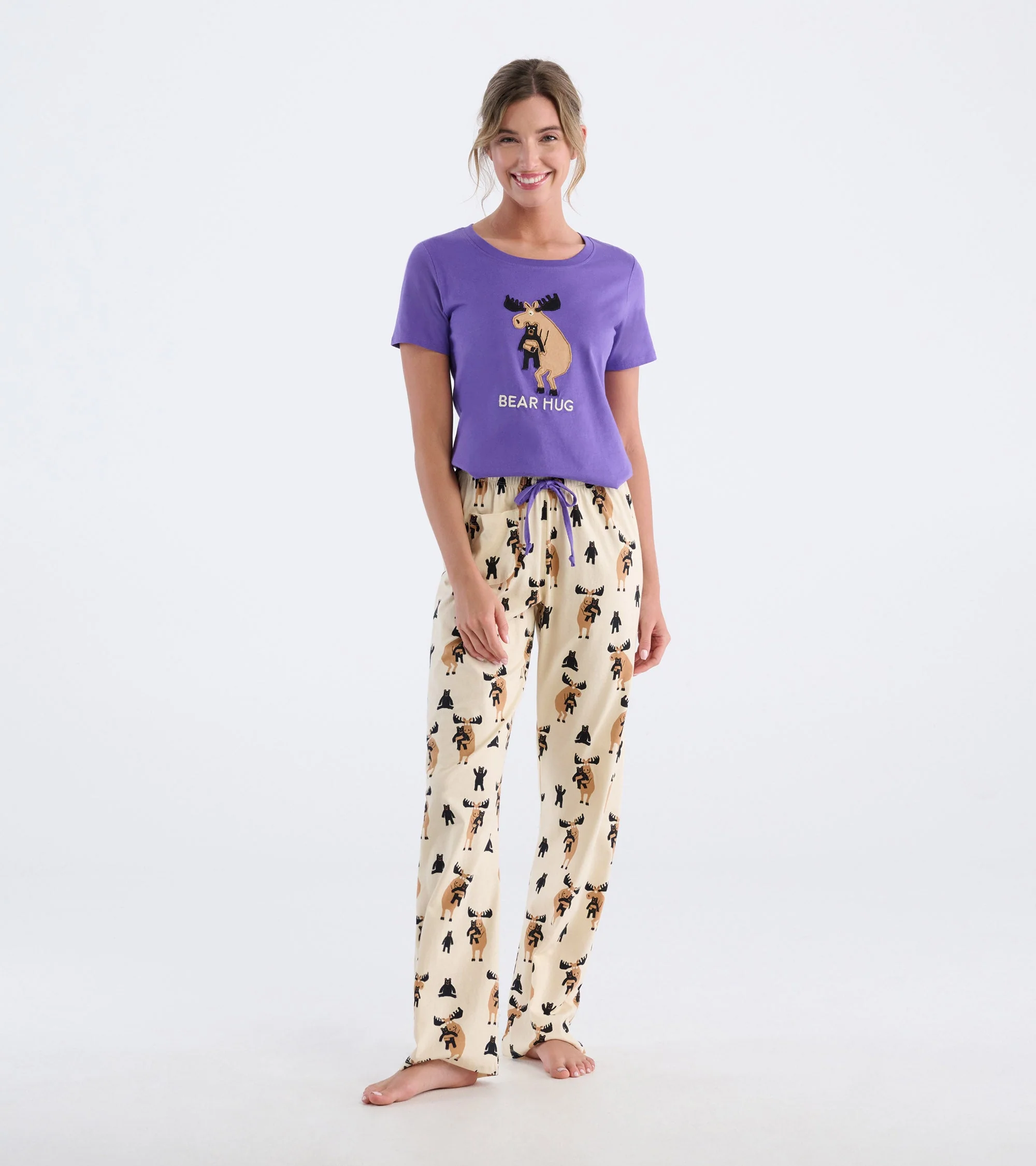 Women's Moose Bear Hug Cotton Pajama Pants - Image 3