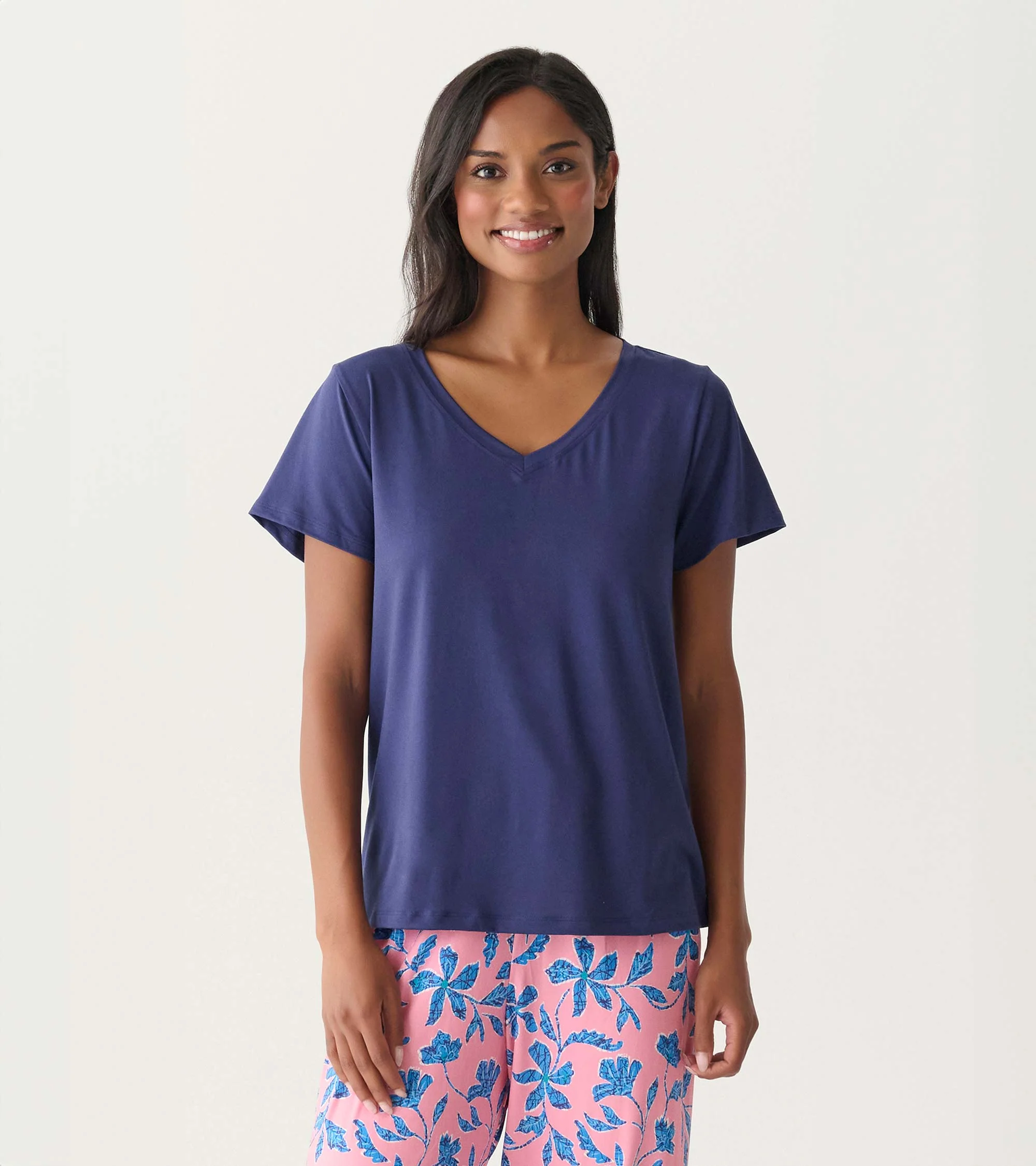 Women's Navy Polyknit V-Neck T-Shirt
