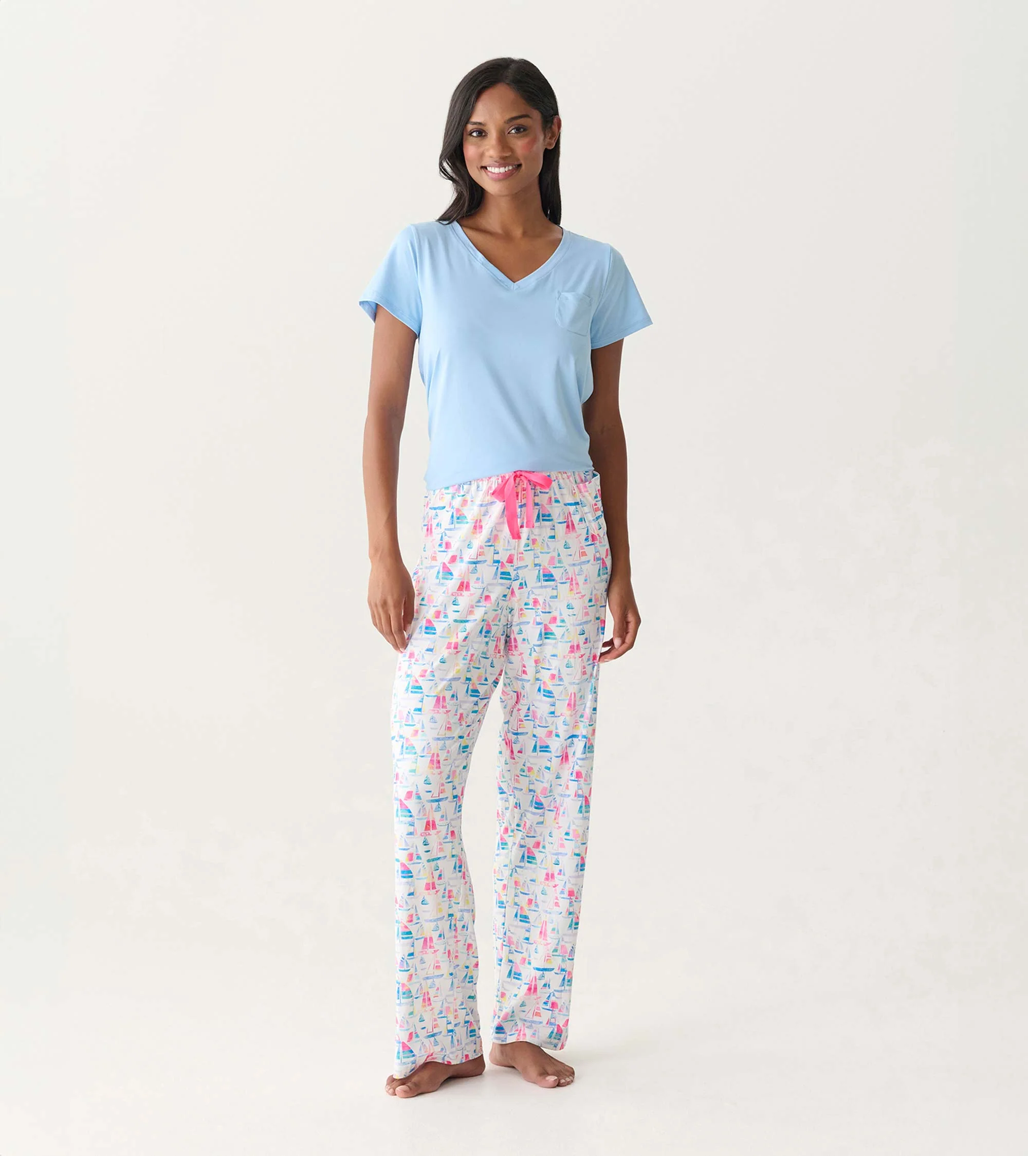 Women's Painted Sailboats Polyknit Pajama Pants - Image 3